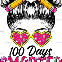 100 Days Smarter Girls Messy Bun Hair DTF Transfer