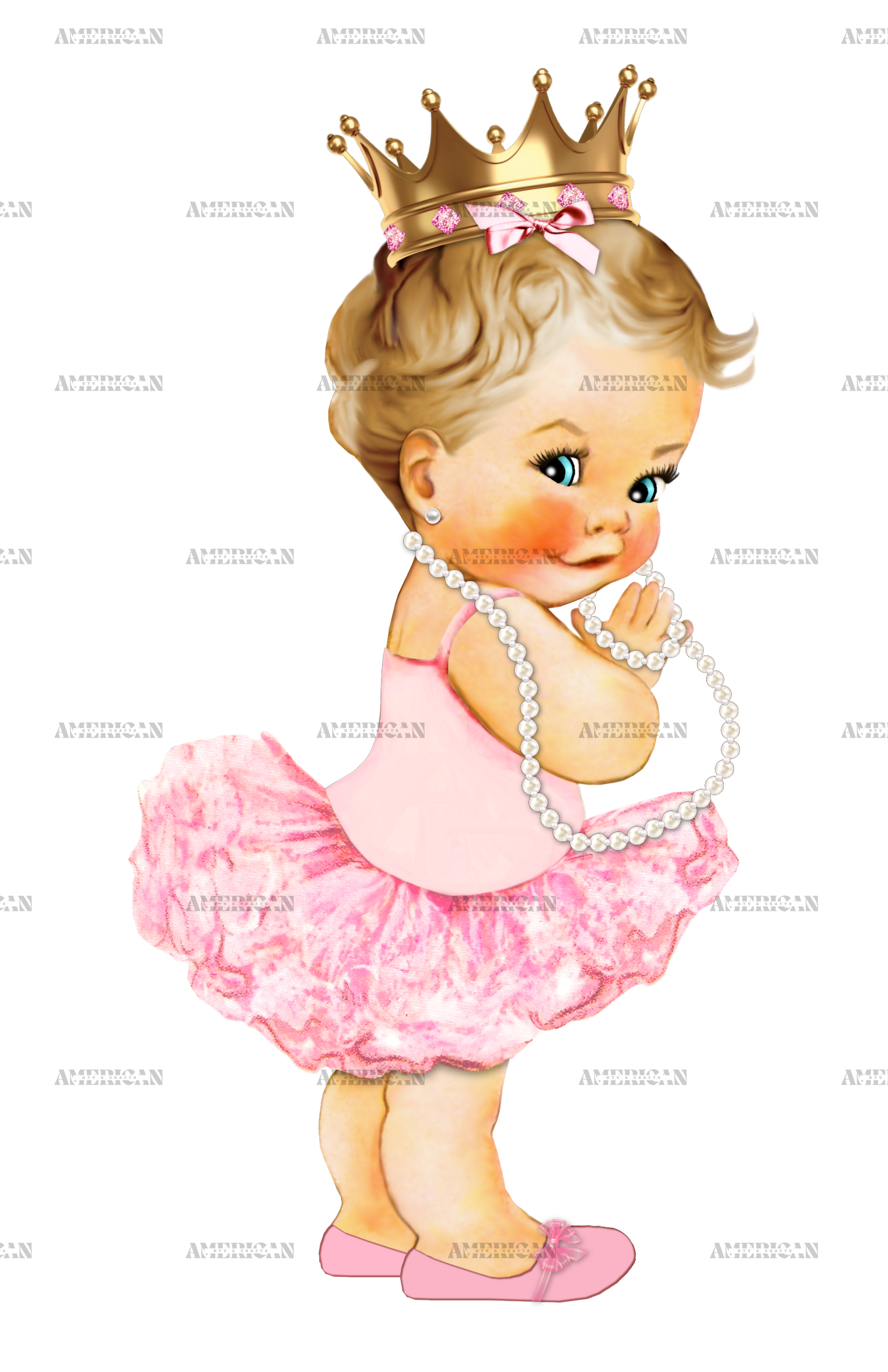 Ballerina Pink Pearls Girl-LightBlonde DTF Transfer