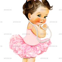 Ballerina Pink Pearls Girl-LightBrunette DTF Transfer