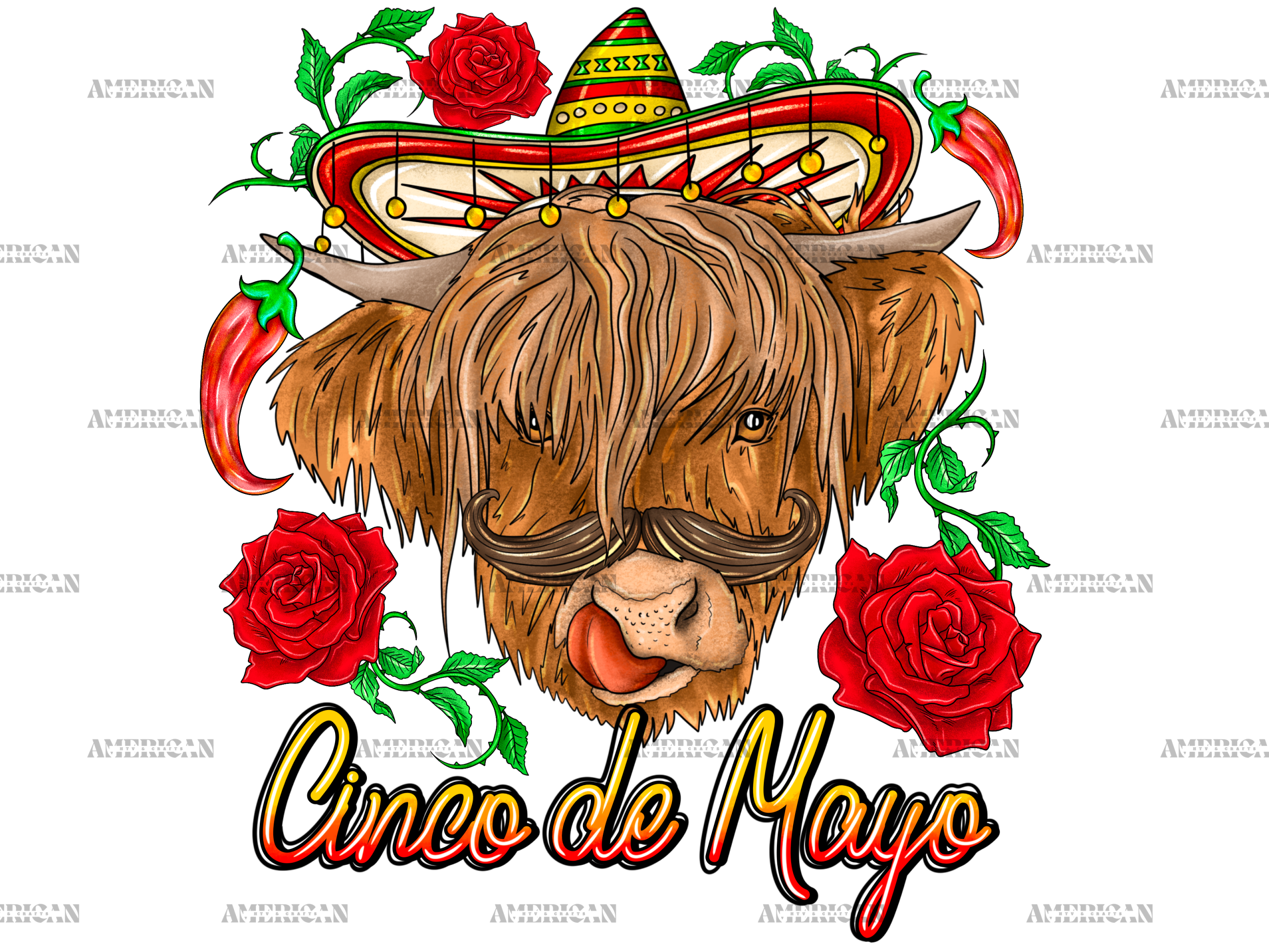 Cinco De Mayo Highland Cow DTF Transfer