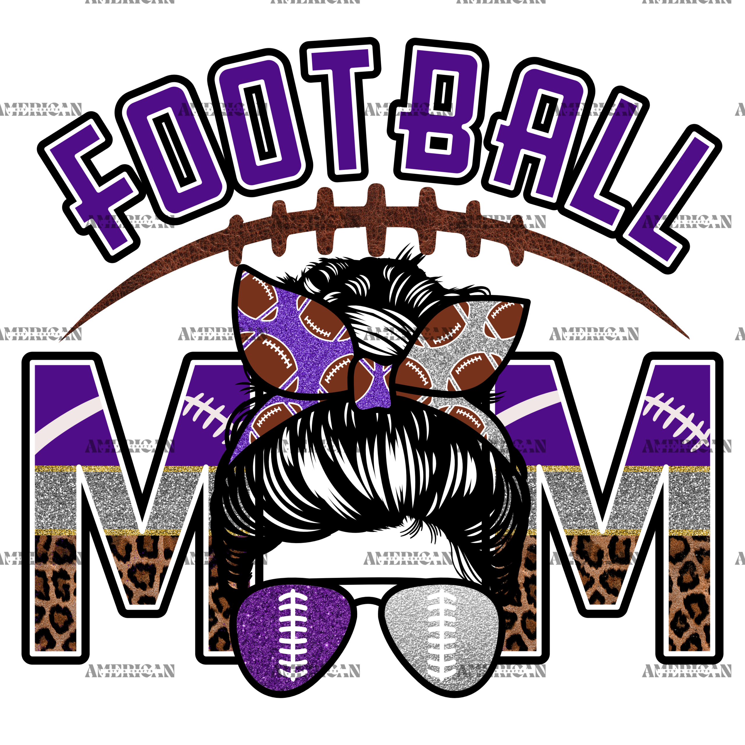 Football Mom Purple Silver DTF Transfer