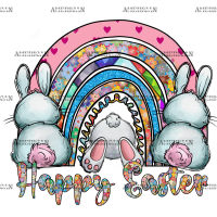 Happy Easter Rainbow Bunnies DTF Transfer