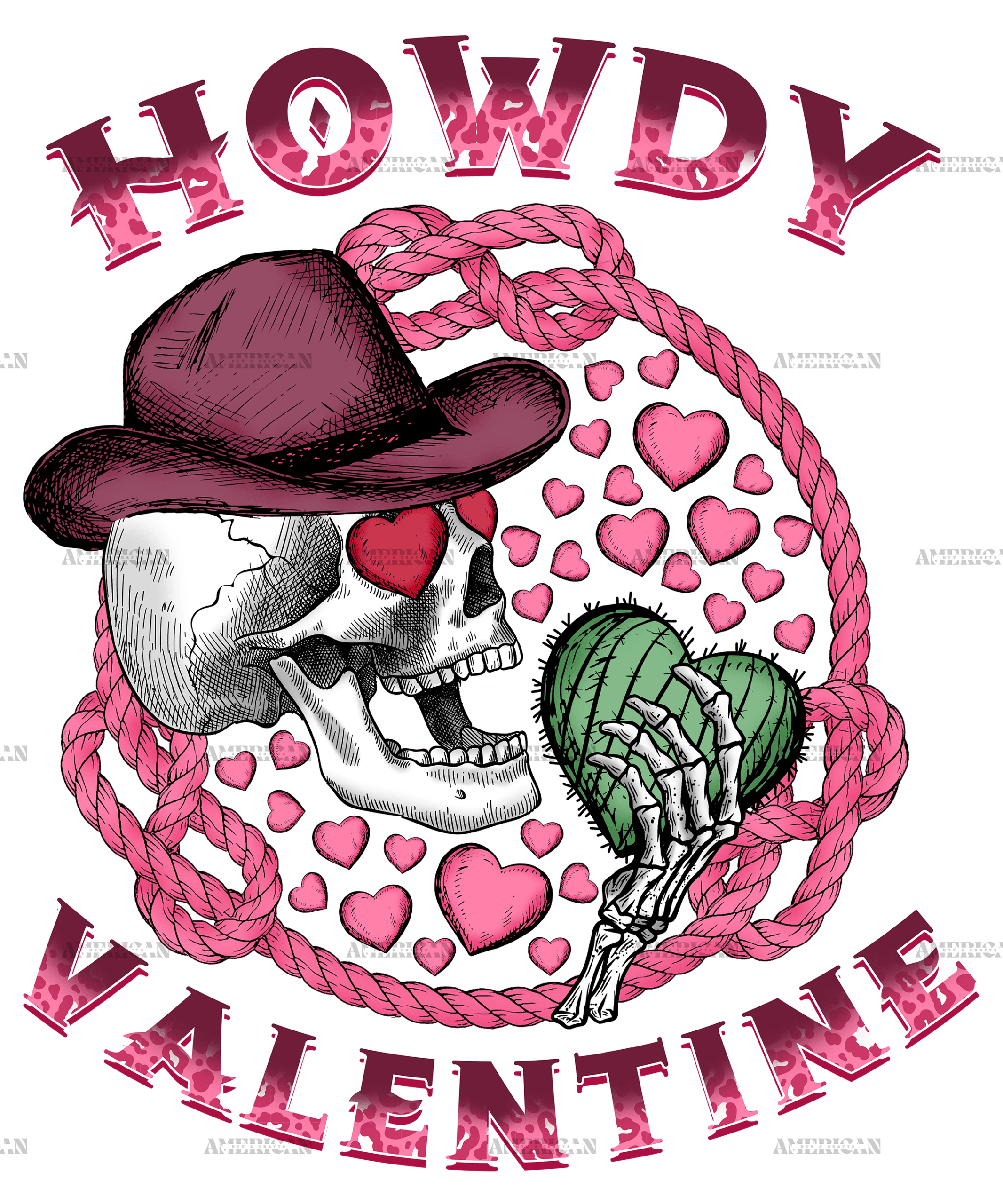 Howdy Valentine Cactus Skull DTF Transfer