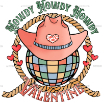 Howdy Valentine Western Hat Disco DTF Transfer