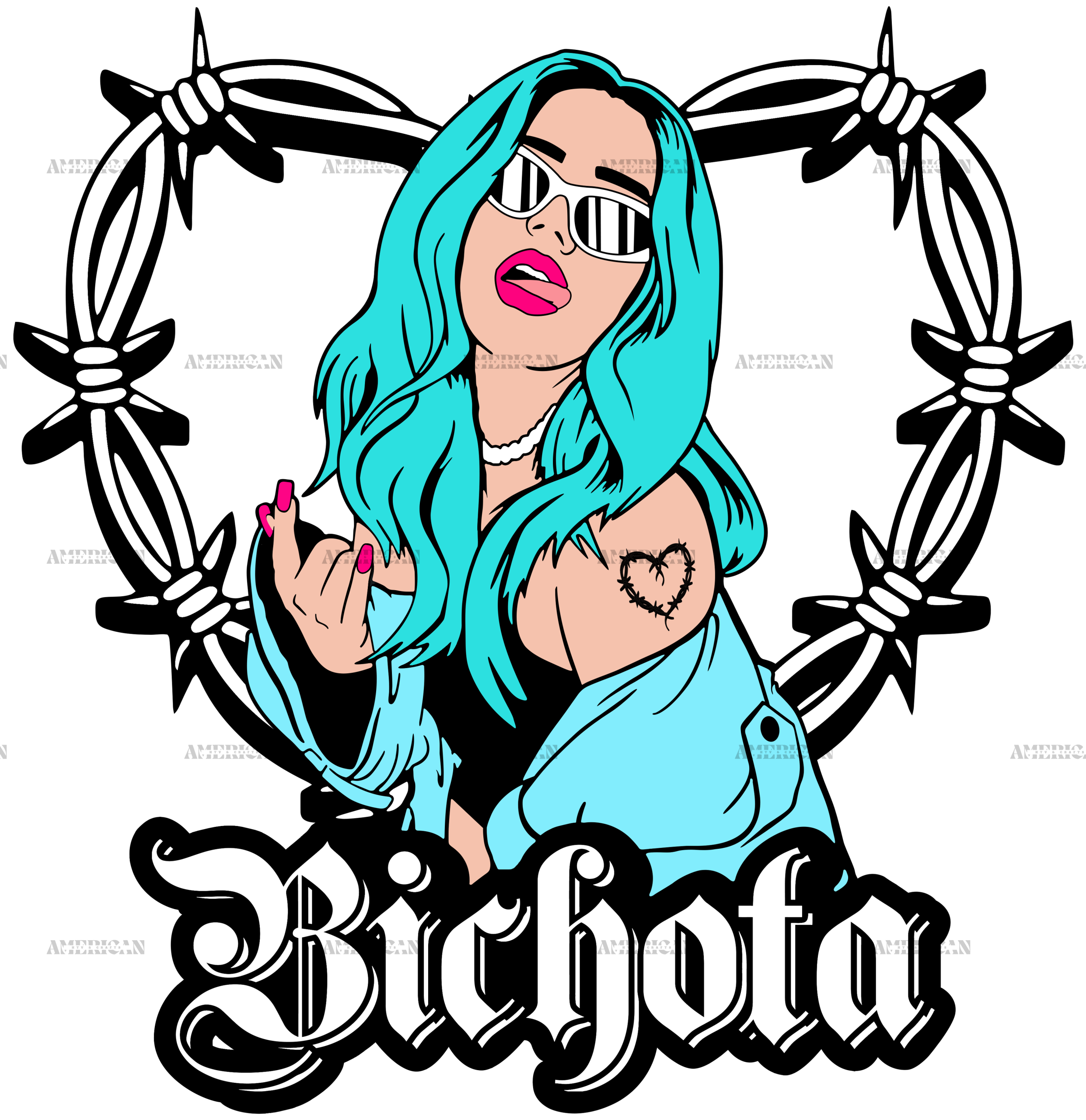 Karol G Bichota And Heart Blue Dtf Transfer