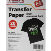 A4 Inkjet Luminous Dark Transfer Paper 20 Sheets