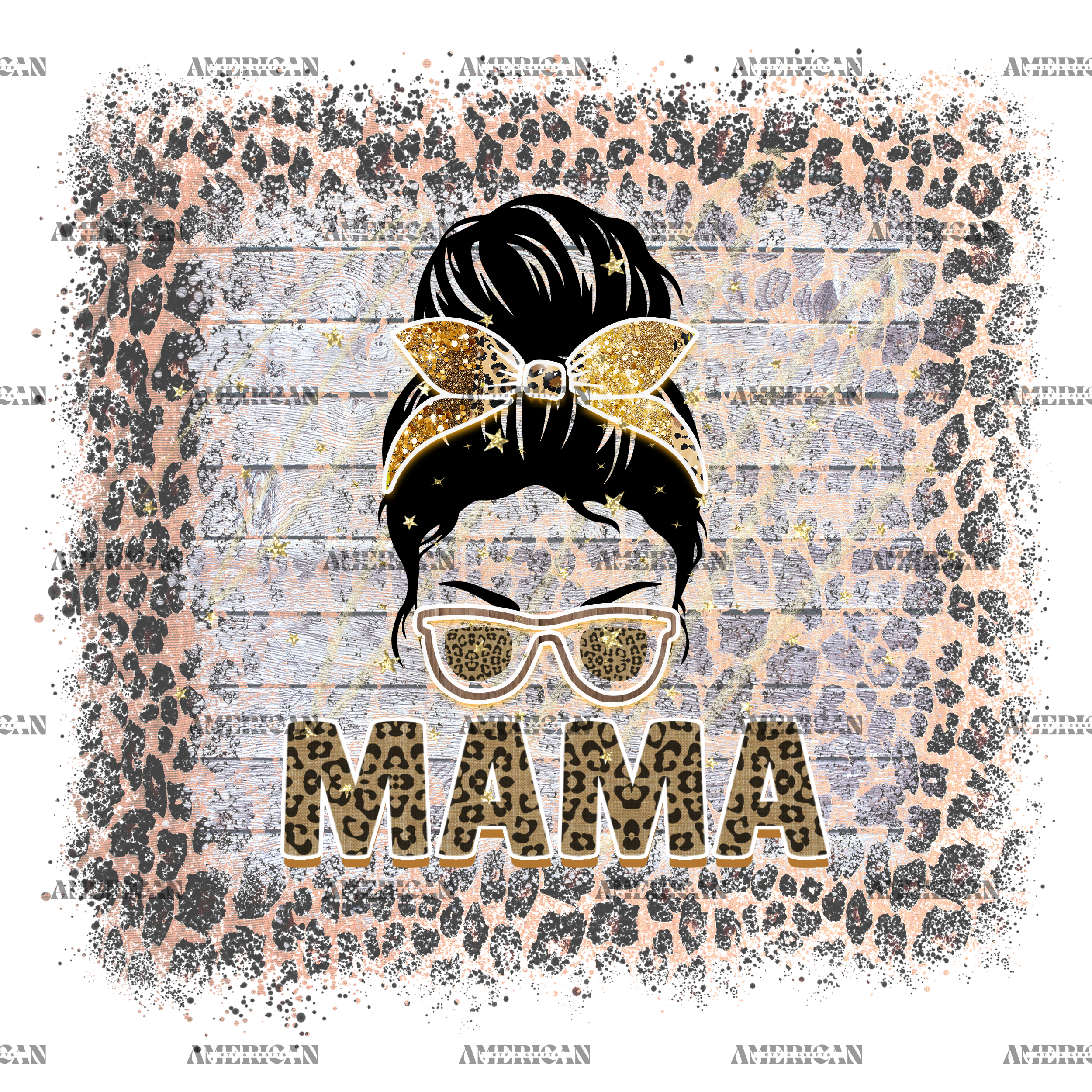 Mama Messy Bun Leapord Frame DTF Transfer