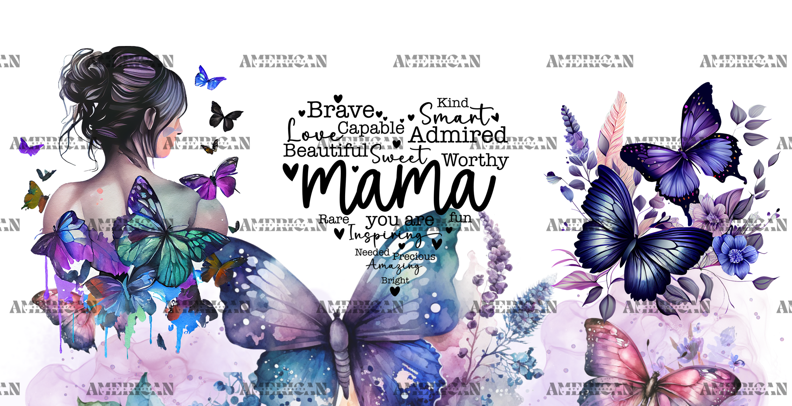 Mama Purple Butterflies UV DTF Transfer