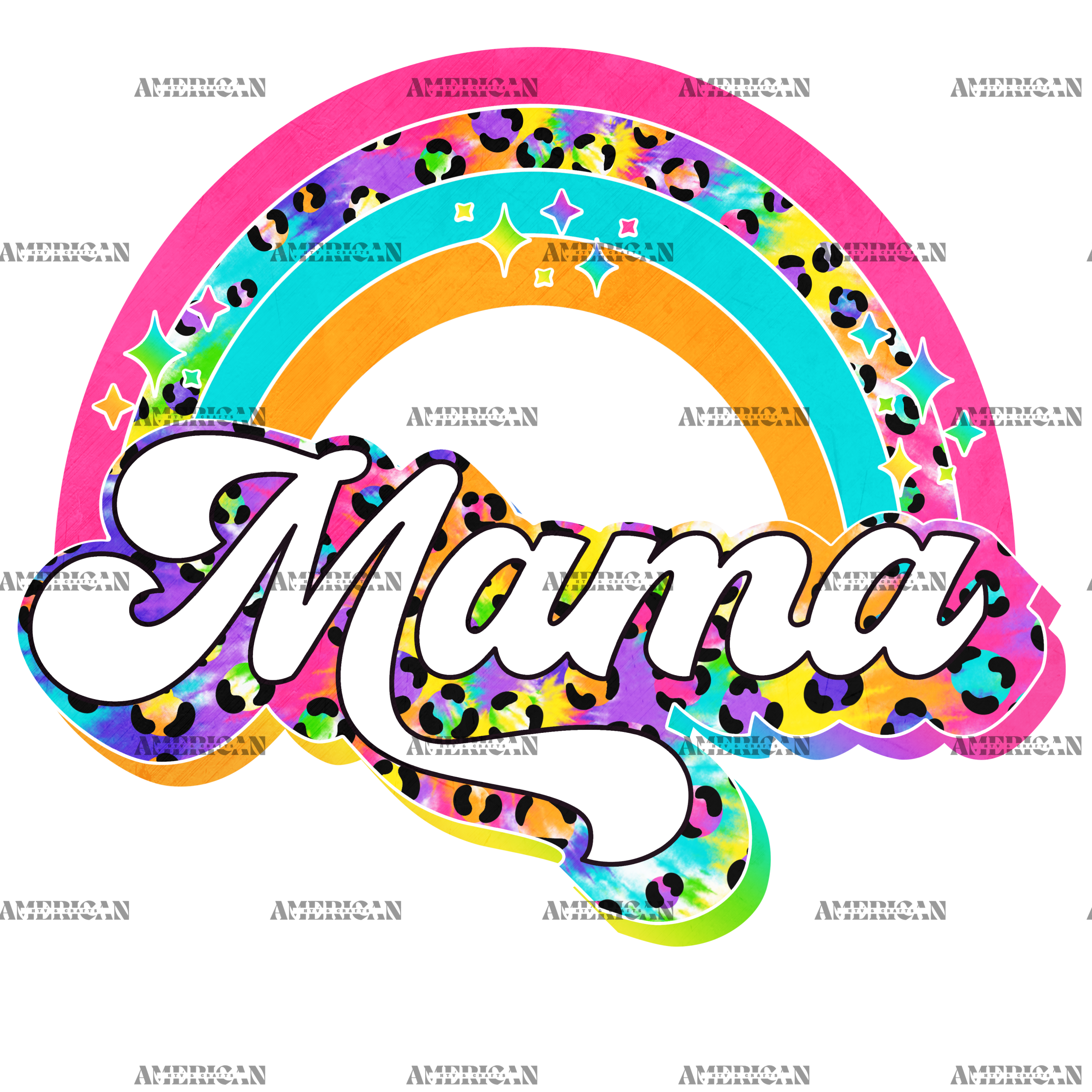 Mama Tiedye Leopard Rainbow DTF Transfer