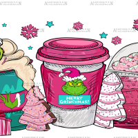 Merry Grinchmas Pink Latte UV DTF Transfer