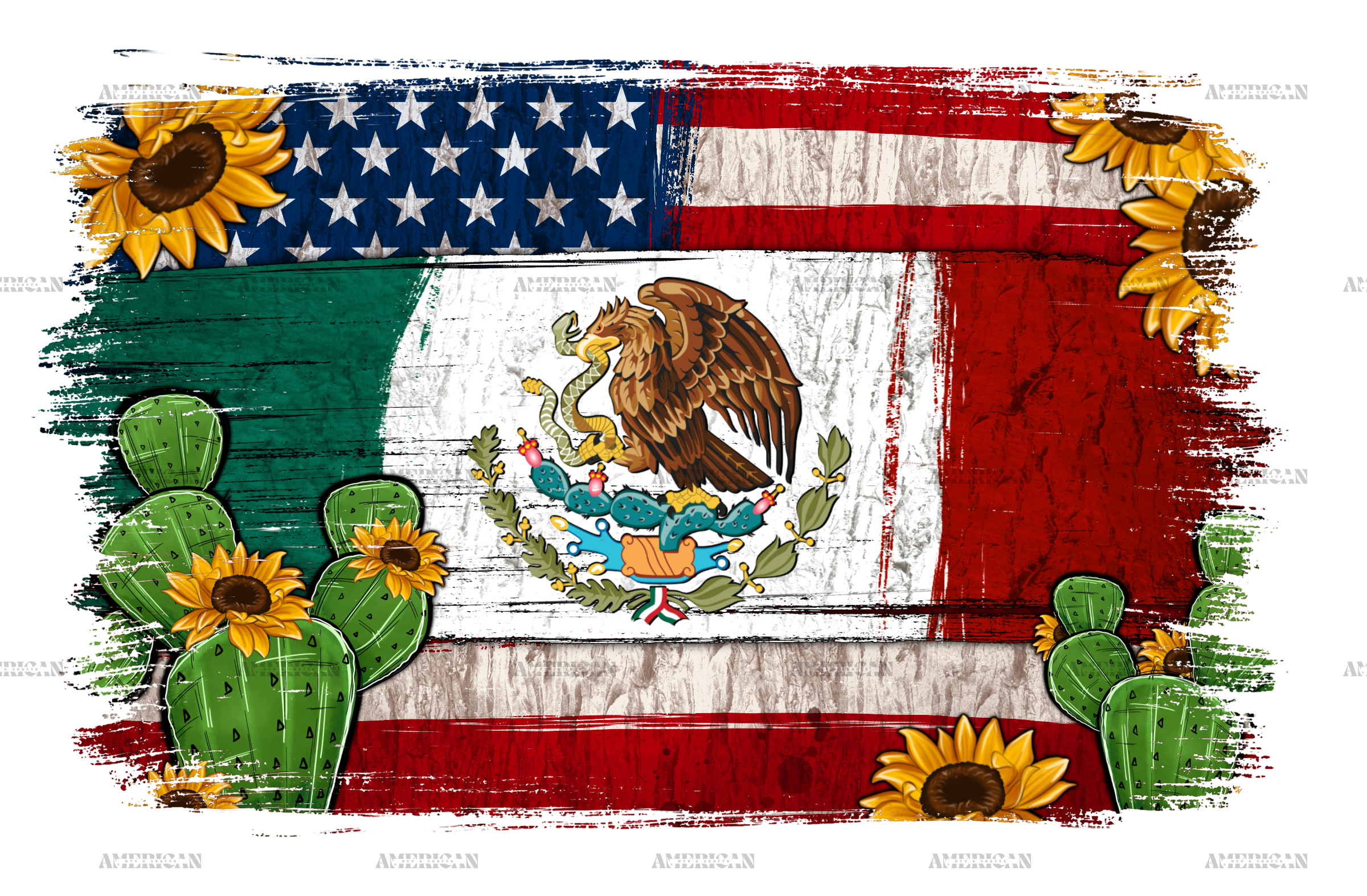 Mexican American Flag Cactus DTF Transfer