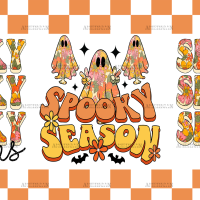 Orange Checkered Spooky Vibes UV DTF Transfer