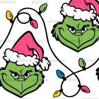 Pink Hat Grinch Lights UV DTF Transfer