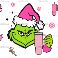 Pink Hat Grinch Tumblers UV DTF Transfer