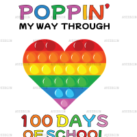 Poppin My Way Through 100 Days of School Heart DTF Transfer
