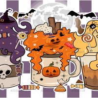 Purple Checkered Halloween Coffee UV DTF Transfer