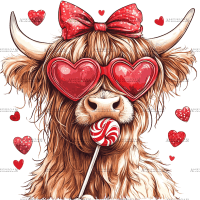 Valentine Highland Cow-1 DTF Transfer