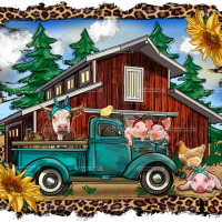 Western Barn With Farm Animals DTF Transfer