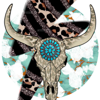 Turquoise Cow Skull DTF Transfer