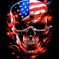 American Flag Skull Flames DTF Transfer