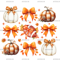 Autumn Pumpkins Football Bows-2 DTF Transfer