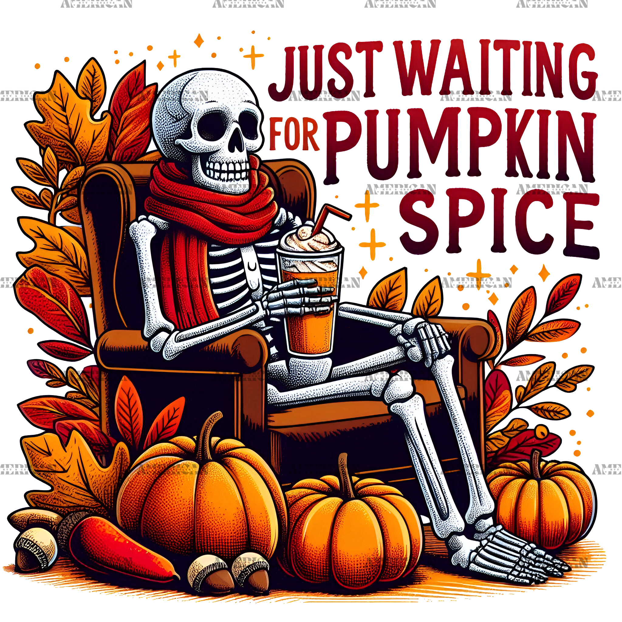 Just Waiting For Pumpkin Spice Skeleton-4 DTF Transfer